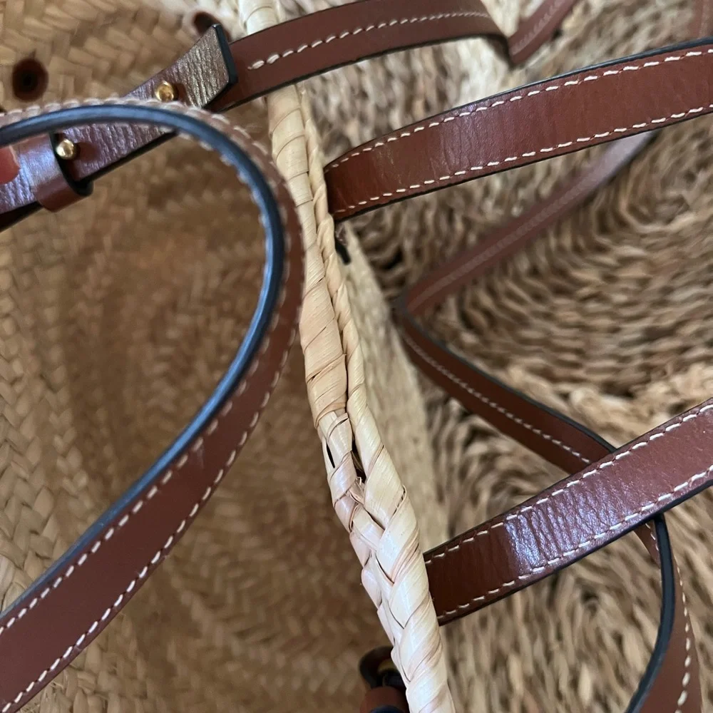 Isabel Marant Beige Straw Tote with Brown Leather Trim - Picture 2 of 4